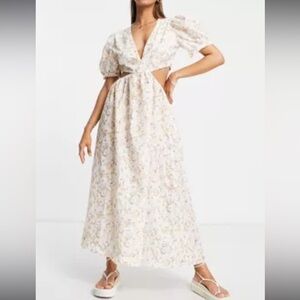 ASOS beige floral midi dress cutout sides